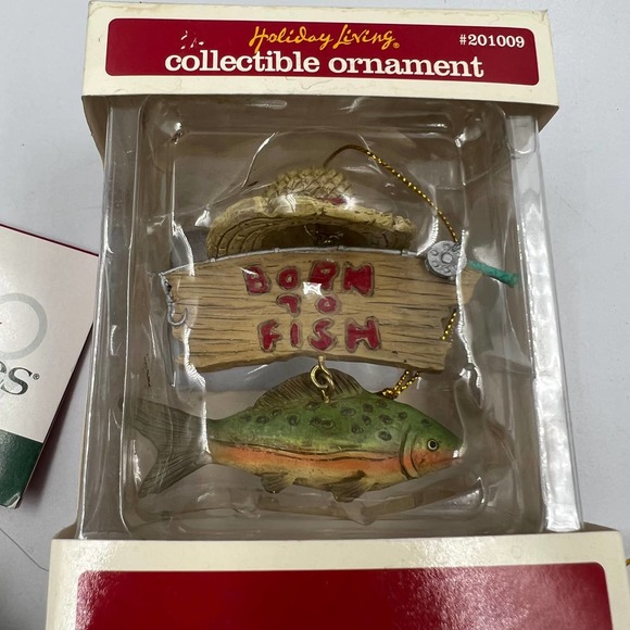 Fishing Christmas Tree Ornaments Sportsman Hunter "Born To Fish" 3 Piece Lot NEW - Picture 5 of 7